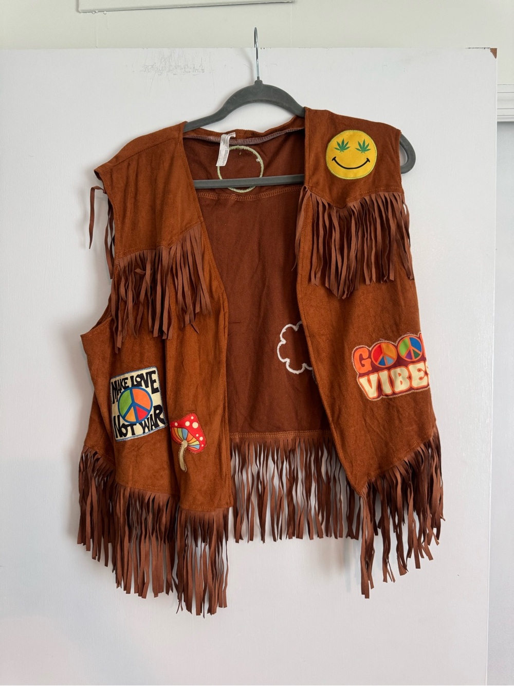 Festival faux suede fringe vest with patchwork